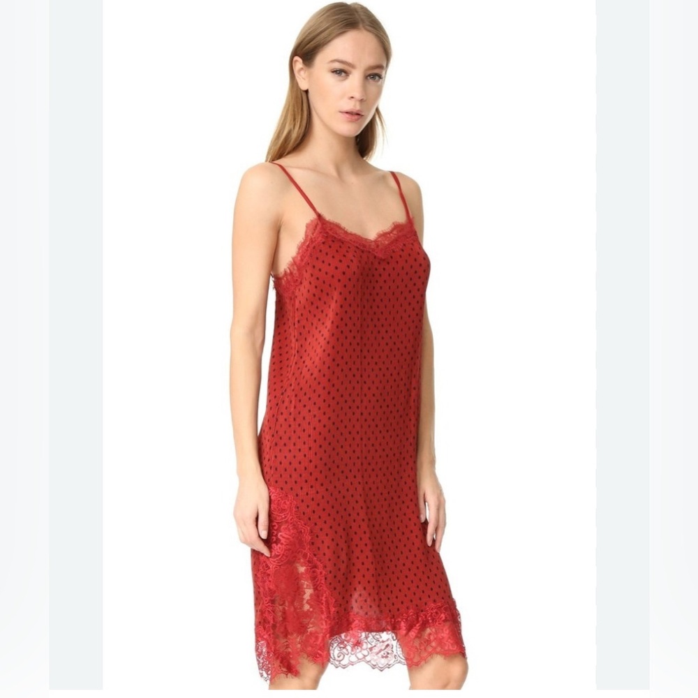 Free People Margot pleated slip dress lace  4 / S polka dot beach party evening
